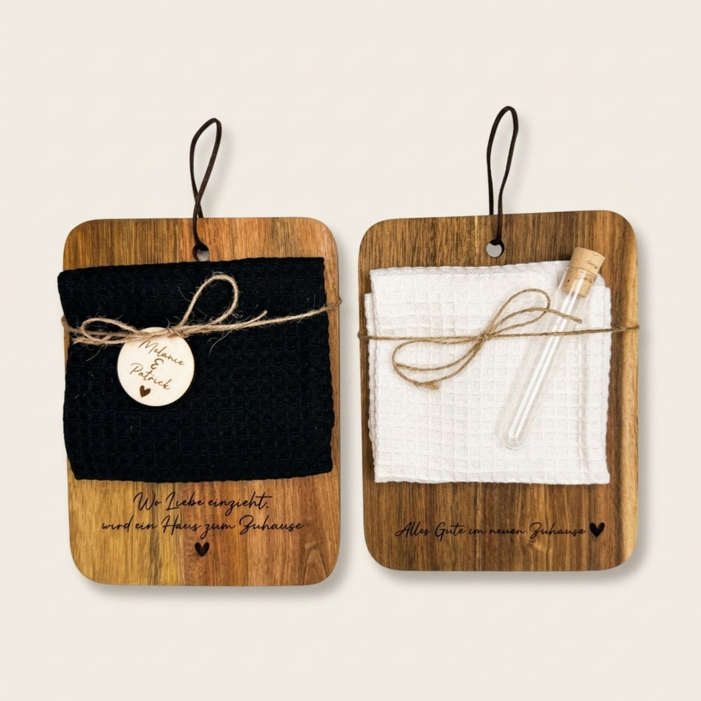 Personalisiertes Servierbrett aus Akazienholz – Einzugsgeschenk personalisiert – Geschenk zum Hauskauf – Schneidebrett mit Gravur