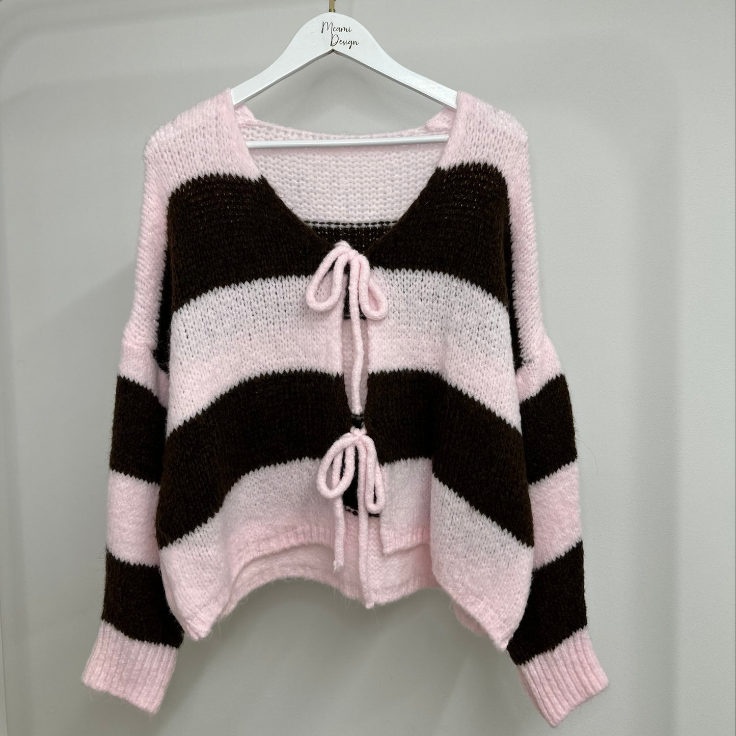 Gestreifter Cardigan Damen Rosa Braun – Kuschelige Strickjacke
