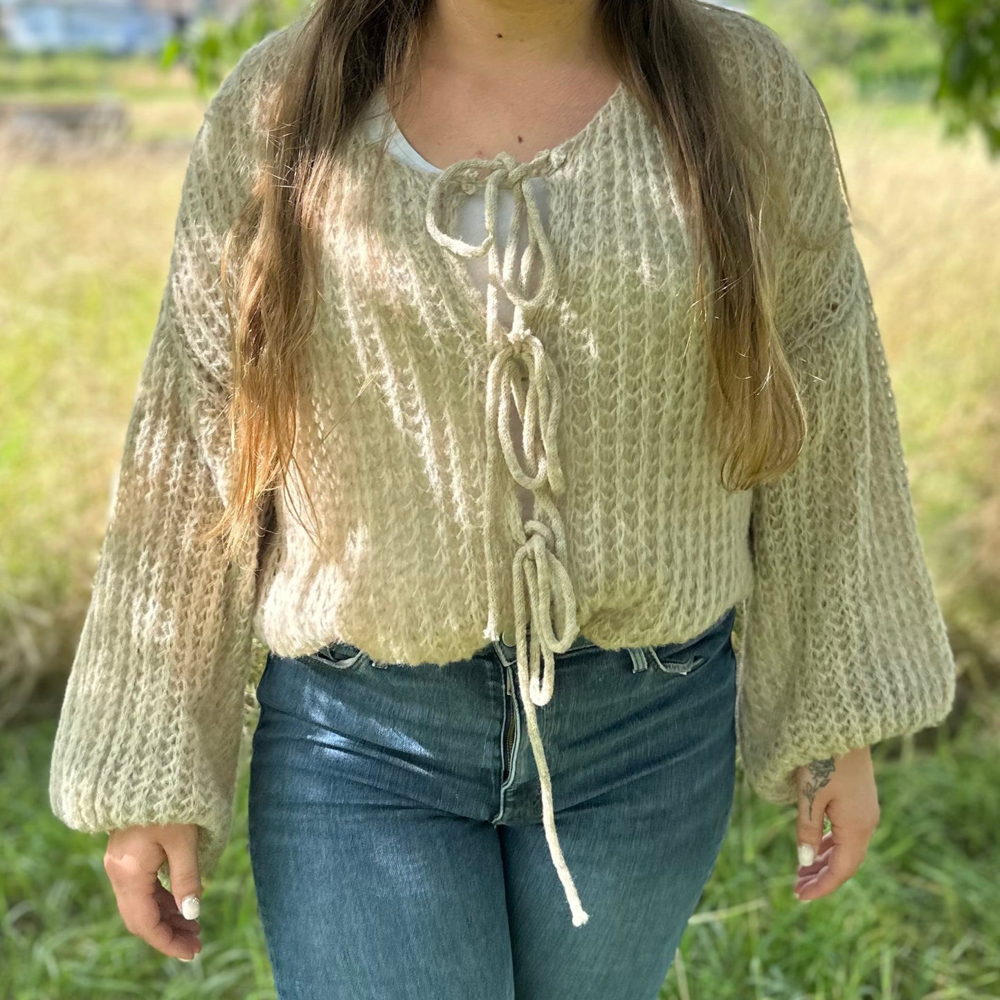 Luftiger Strick-Cardigan Damen – Offenes Design mit Bindedetail