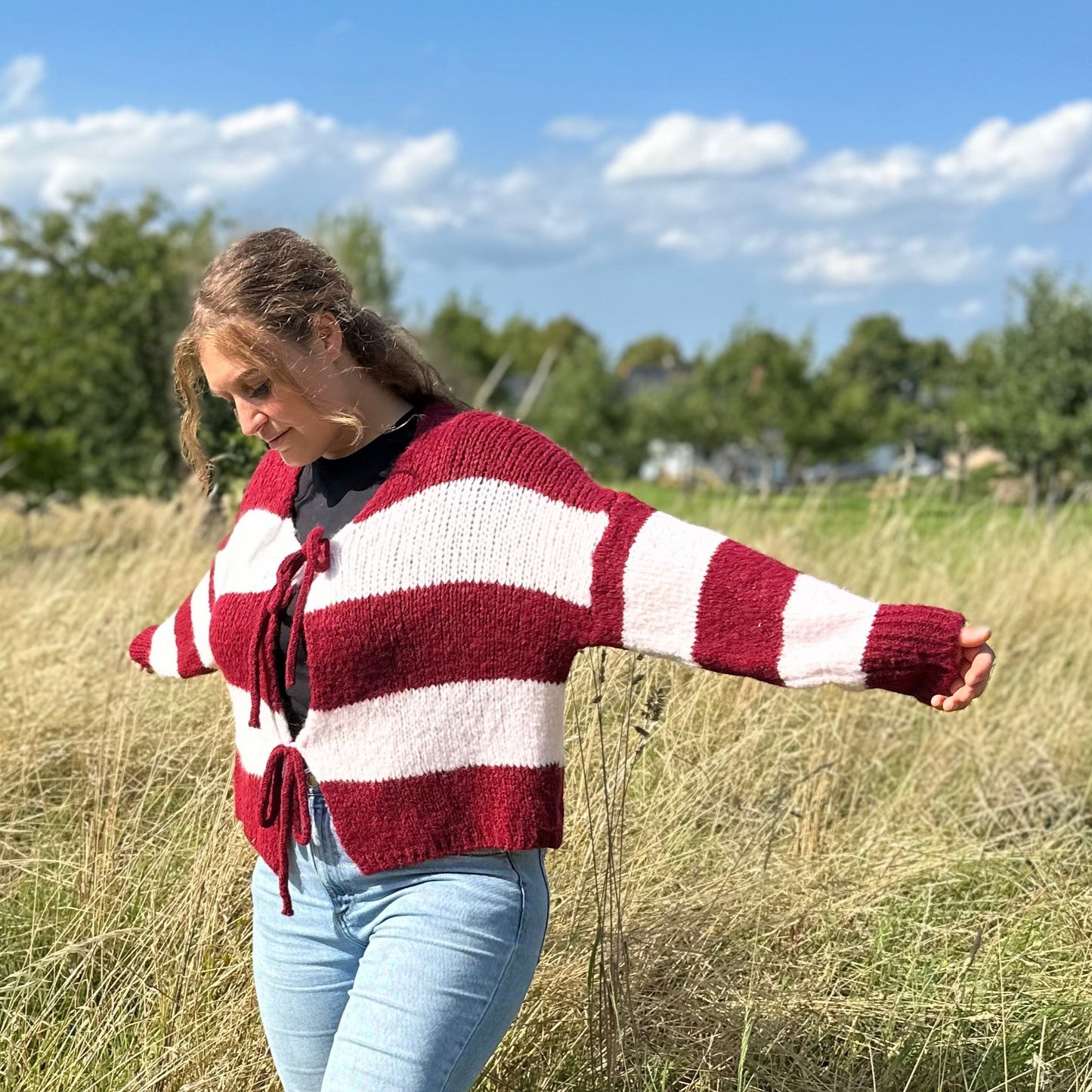 Gestreifter Cardigan Damen Bordeaux Rosa – Elegante Strickjacke Oversized