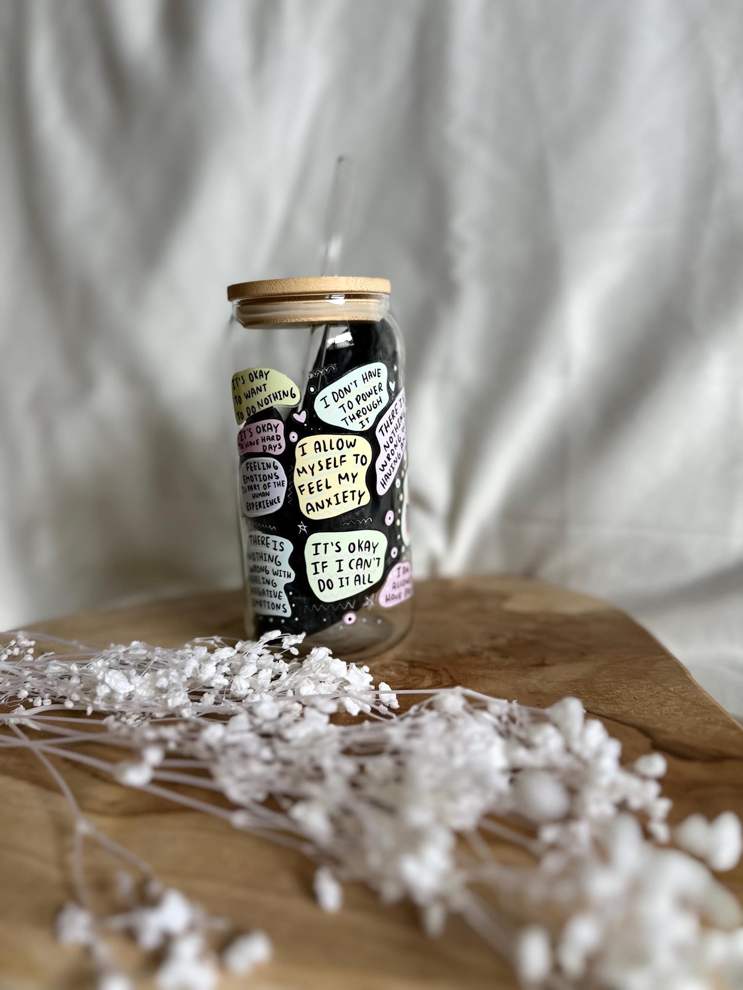 Mental Health Cup Tumbler Glas Geschenk Glas 20oz Trinkglas mit Strohhalm Mental Breakdown Cup Bambusdeckel Eiskaffee Glas Ice Coffee Cup