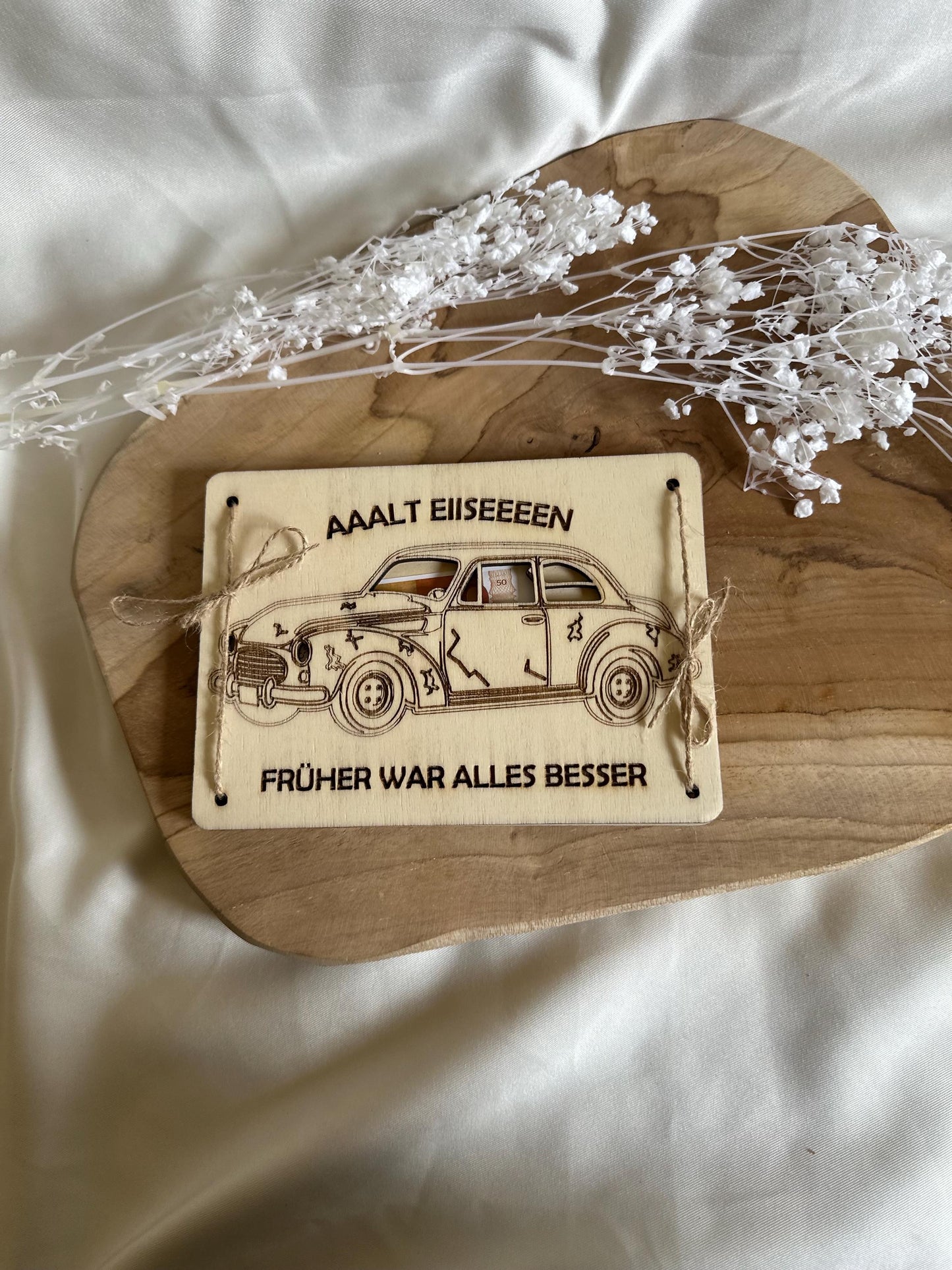 Geldgeschenk Alt Eisen Oldtimer Geldkarte Geburtstag Oldtimer Fan Karte aus Holz runder Geburtstag Geschenk Holz Geldgeschenk aus Holz