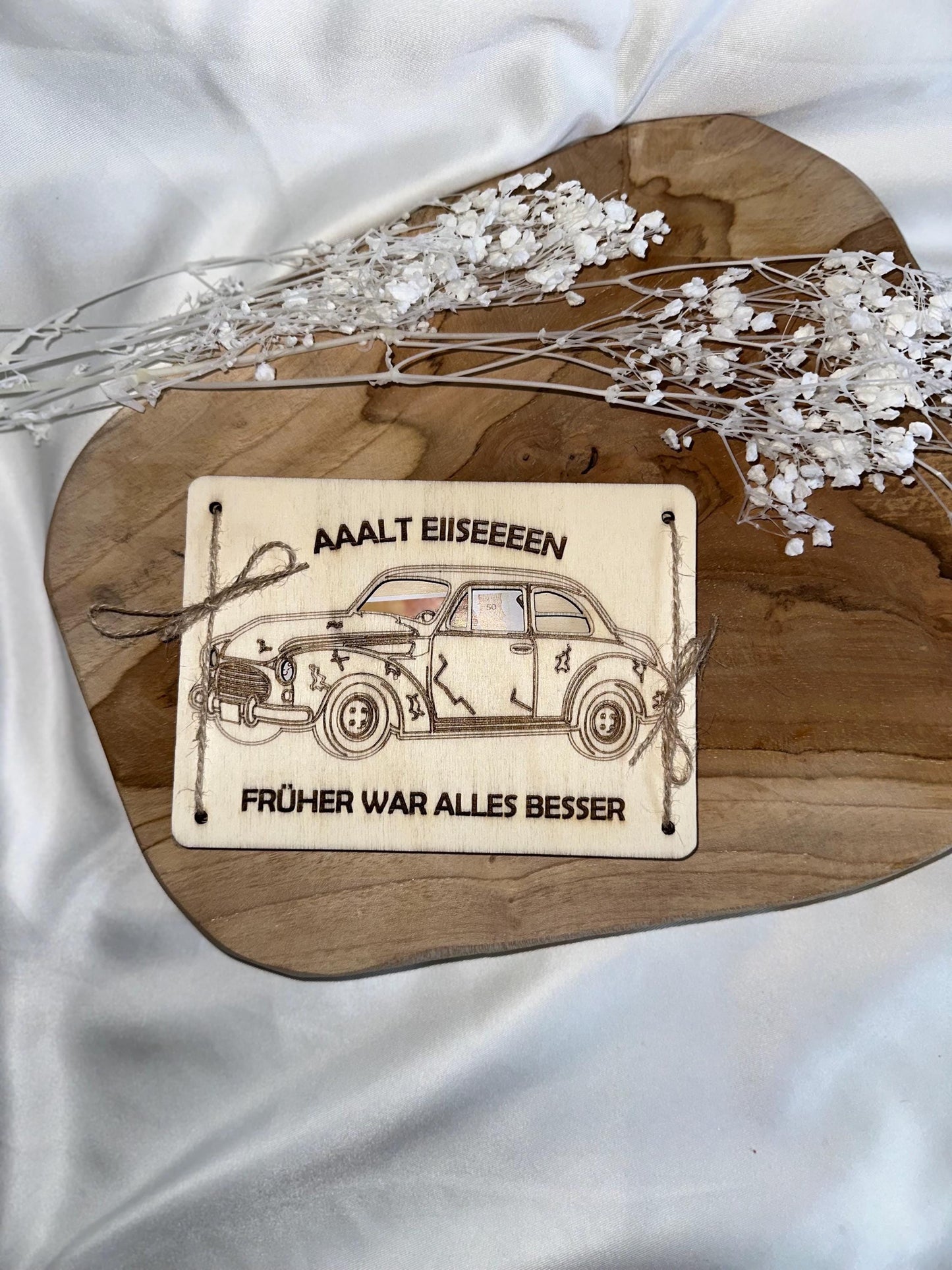 Geldgeschenk Alt Eisen Oldtimer Geldkarte Geburtstag Oldtimer Fan Karte aus Holz runder Geburtstag Geschenk Holz Geldgeschenk aus Holz