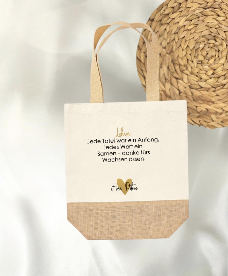Einkaufstasche Personalisiert Abschied Lehrerin Lehrer Abschiedsgeschenk personalisiert Geschenk Schulende Lehrer mit Name & Herz