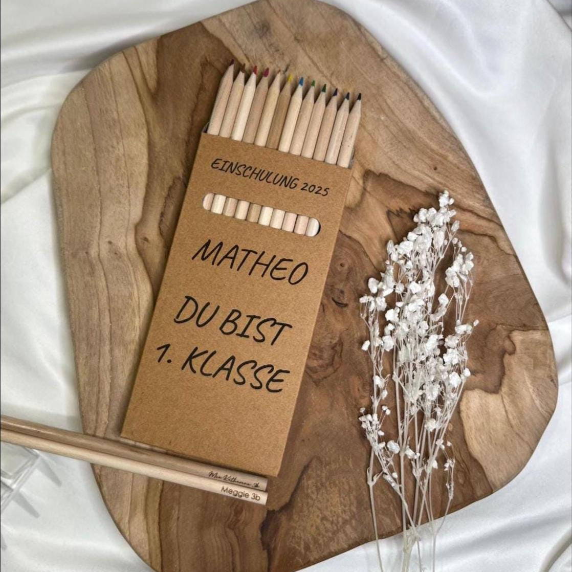 Einschulungsgeschenk Geschenk Einschulung Mädchen Geschenk Einschulung Junge Einschulung Geschenkverpackung Jute Personalisierte Buntstifte