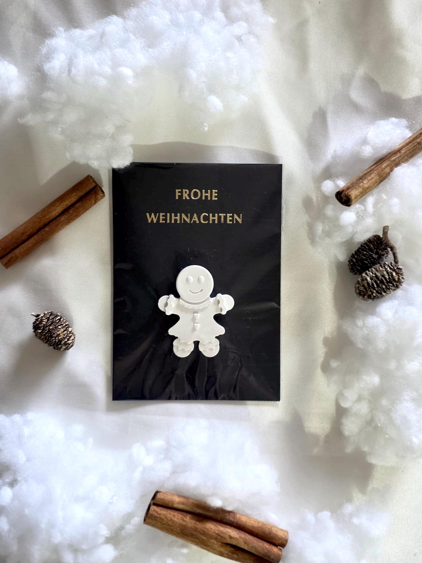 Weihnachtskarte A6 schwarz gold Frohe Weihnachten mit Figur (Schneemann, Baum, Lebkuchen) | Handmade Geschenk & Wichtelgeschenk