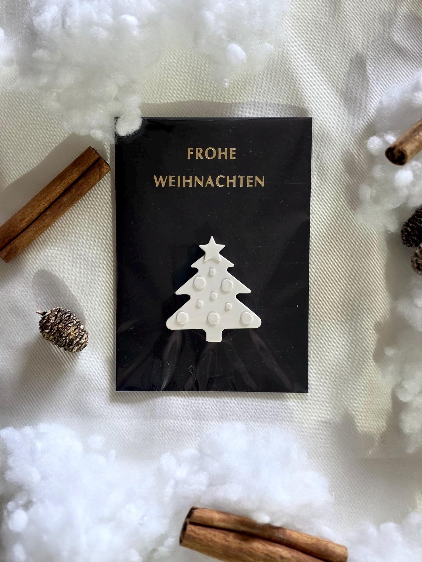 Weihnachtskarte A6 schwarz gold Frohe Weihnachten mit Figur (Schneemann, Baum, Lebkuchen) | Handmade Geschenk & Wichtelgeschenk