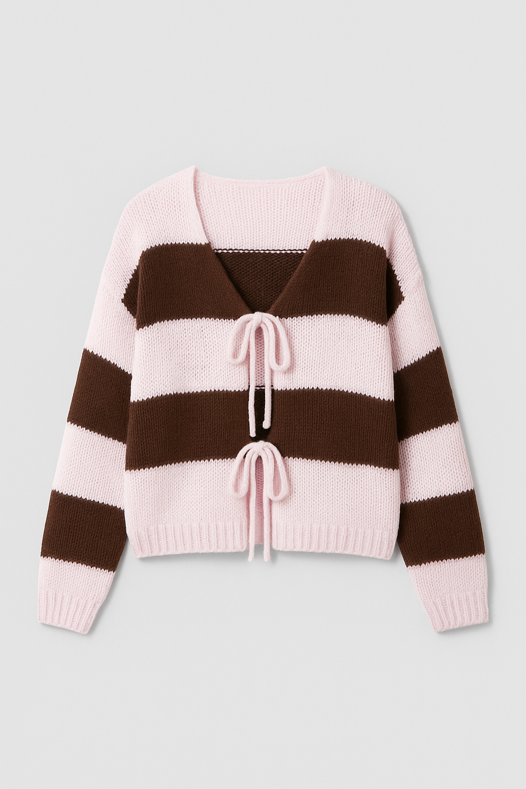 Gestreifter Cardigan Damen Rosa Braun – Kuschelige Strickjacke