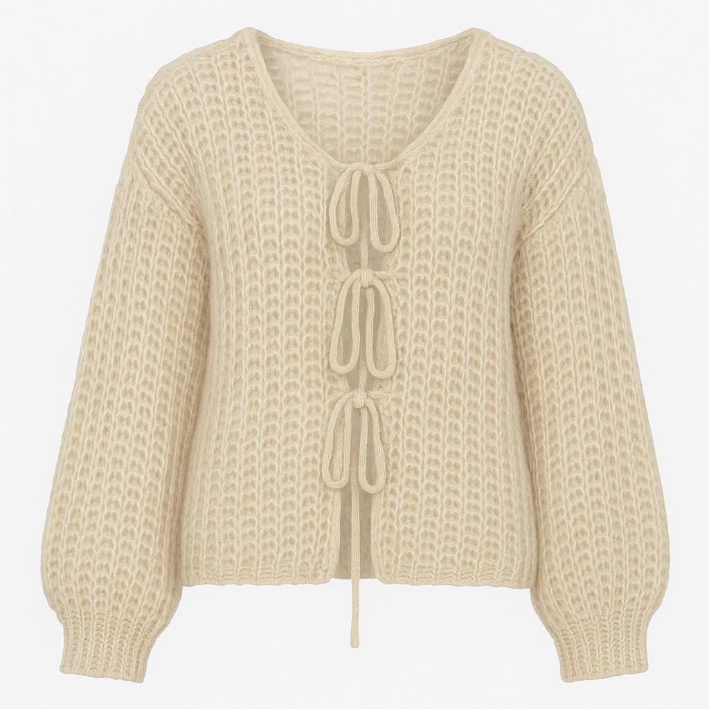 Luftiger Strick-Cardigan Damen – Offenes Design mit Bindedetail