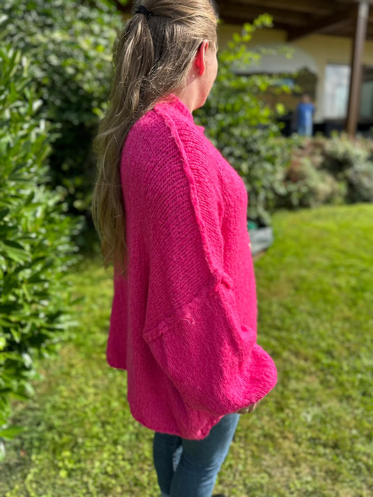 Knallrosa Oversized Cardigan Damen – Kuschelige Strickjacke