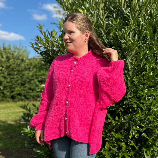Knallrosa Oversized Cardigan Damen – Kuschelige Strickjacke