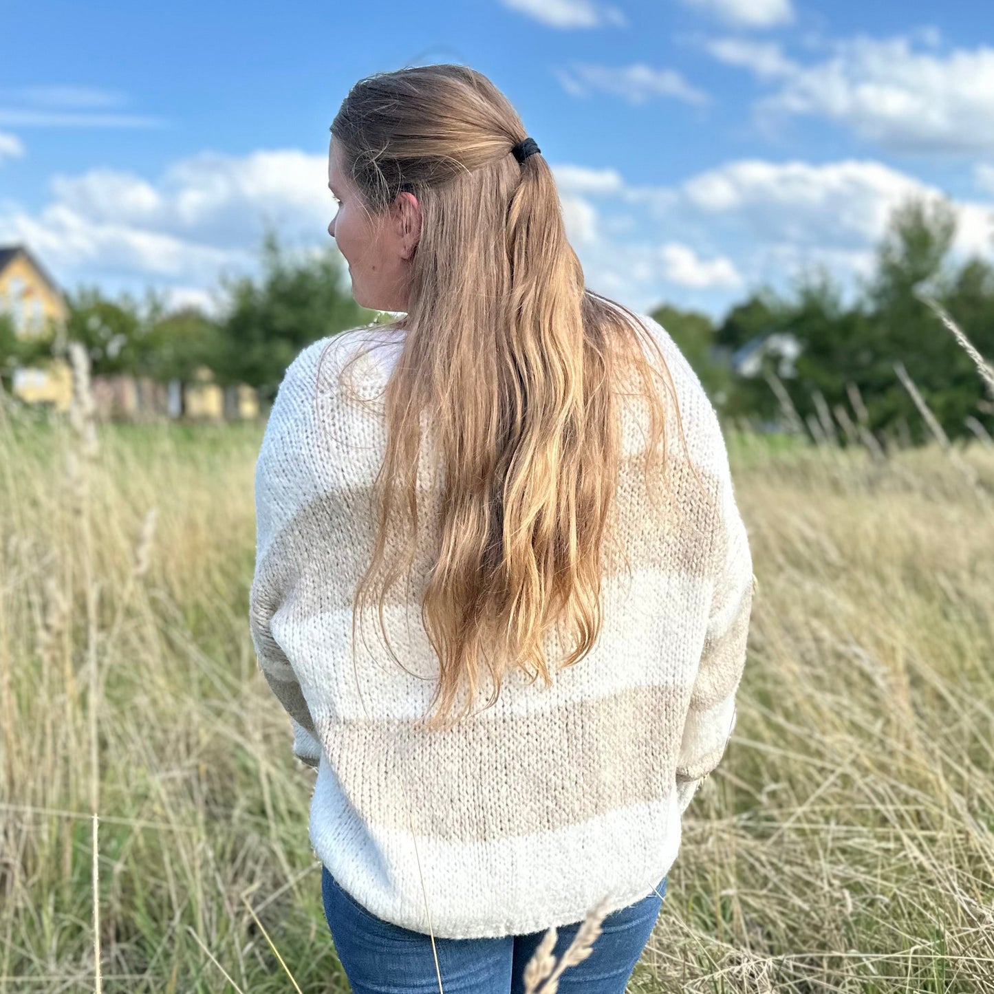 Gestreifter Cardigan Damen Beige Creme – Strickjacke Made in Italy