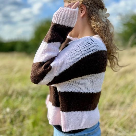 Gestreifter Cardigan Damen Rosa Braun – Kuschelige Strickjacke