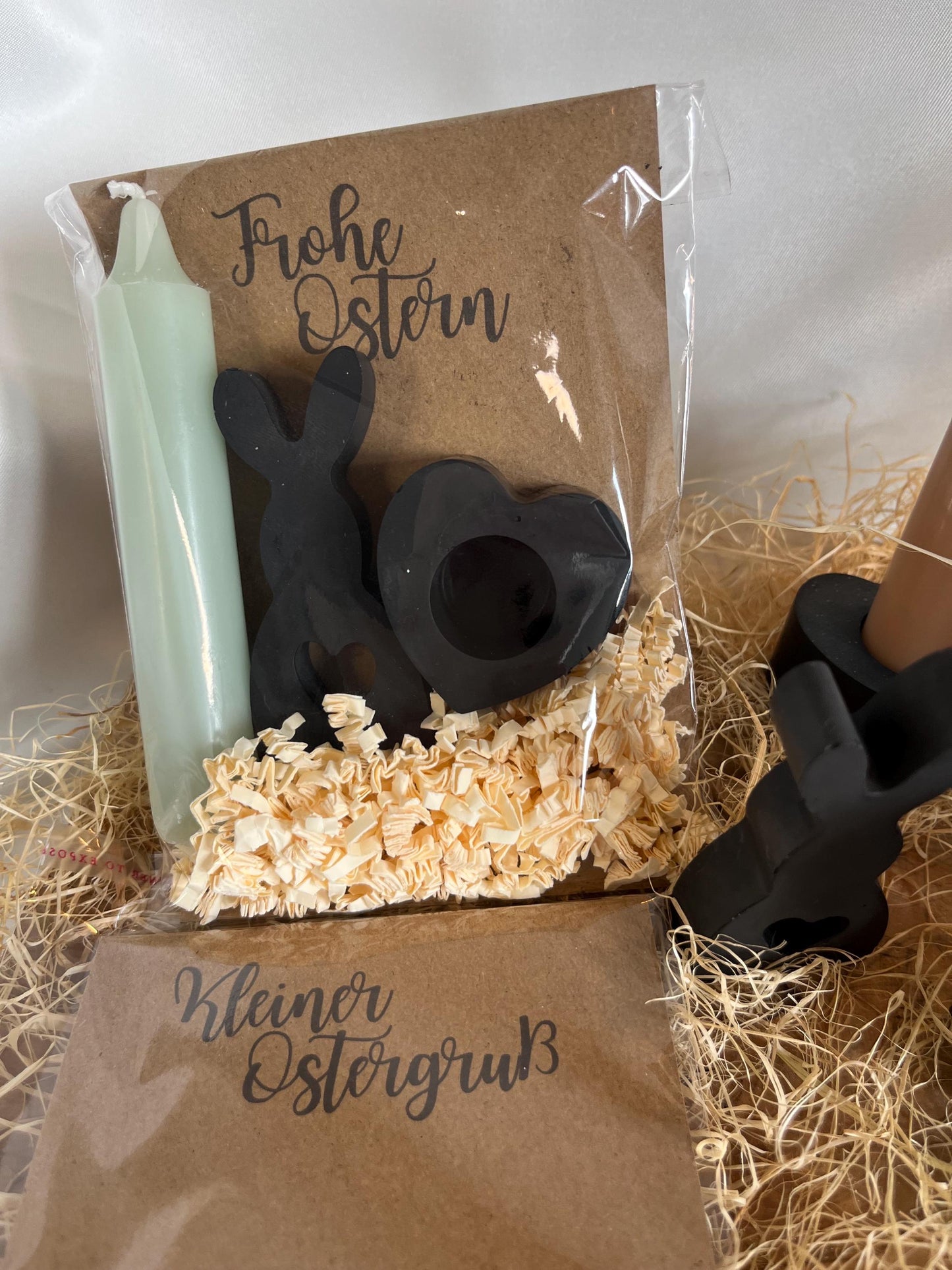 Osterhase Ostergeschenk Geschenkset Ostern mit Kerze Frohe Ostern Kleiner Ostergruß Gießmasse Raysin Ostern Schwarz