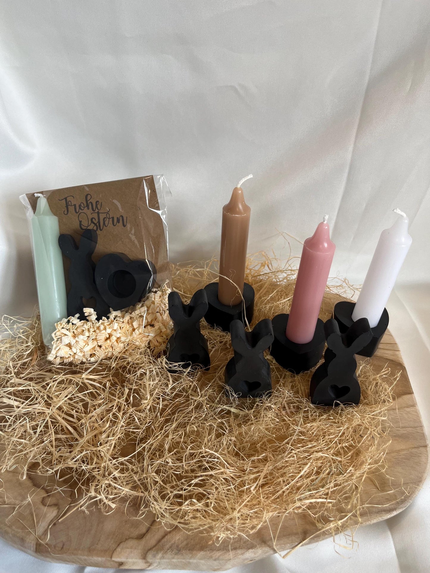 Osterhase Ostergeschenk Geschenkset Ostern mit Kerze Frohe Ostern Kleiner Ostergruß Gießmasse Raysin Ostern Schwarz
