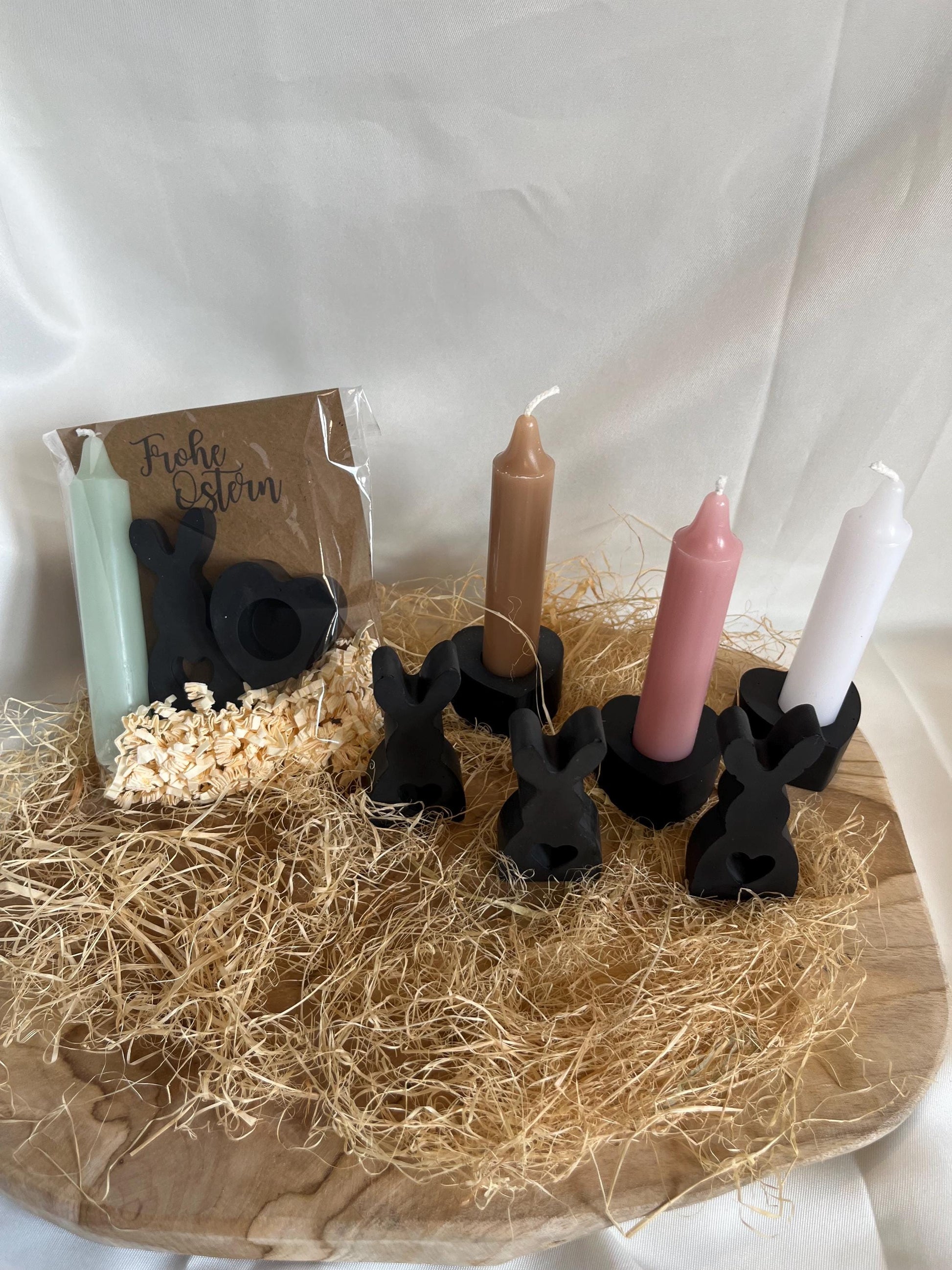 Osterhase Ostergeschenk Geschenkset Ostern mit Kerze Frohe Ostern Kleiner Ostergruß Gießmasse Raysin Ostern Schwarz