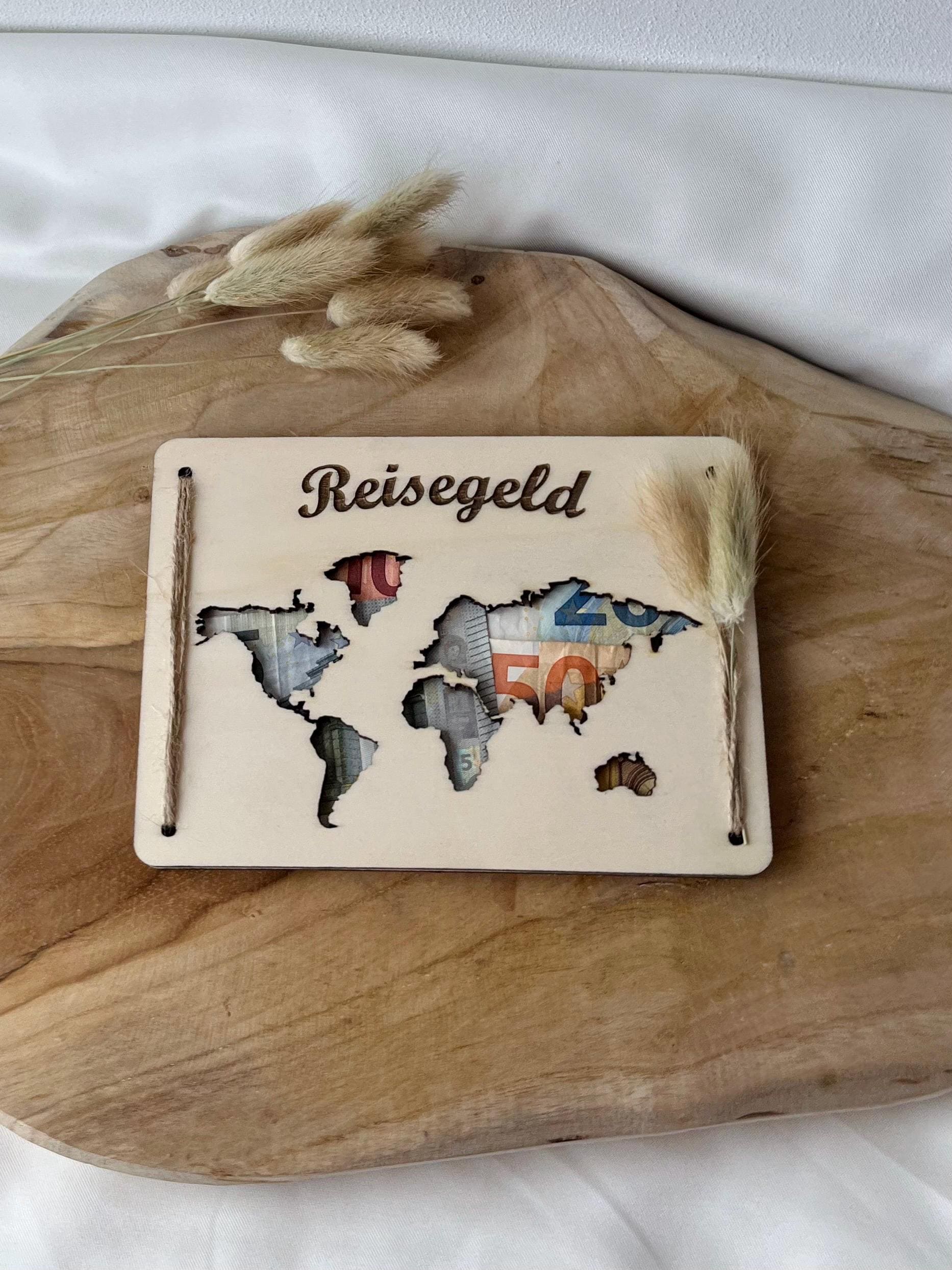 Reisekasse Reisegeschenk Reisegeld Reisegutschein Reisegeburtstagsgeschenk aus Holz Reiseaccessoire-Geschenk Reisen Geschenk aus Holz