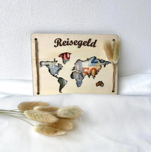 Reisekasse aus Holz mit Weltkarte – Kreatives Geldgeschenk für Globetrotter