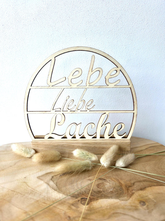 Deko Holzschild Rund Dekoidee Tischdeko Holz Geschenk Deko Schriftzug Holz Naturdeko Holzschild gelastert Deko mit Spruch Lebe Liebe Lache