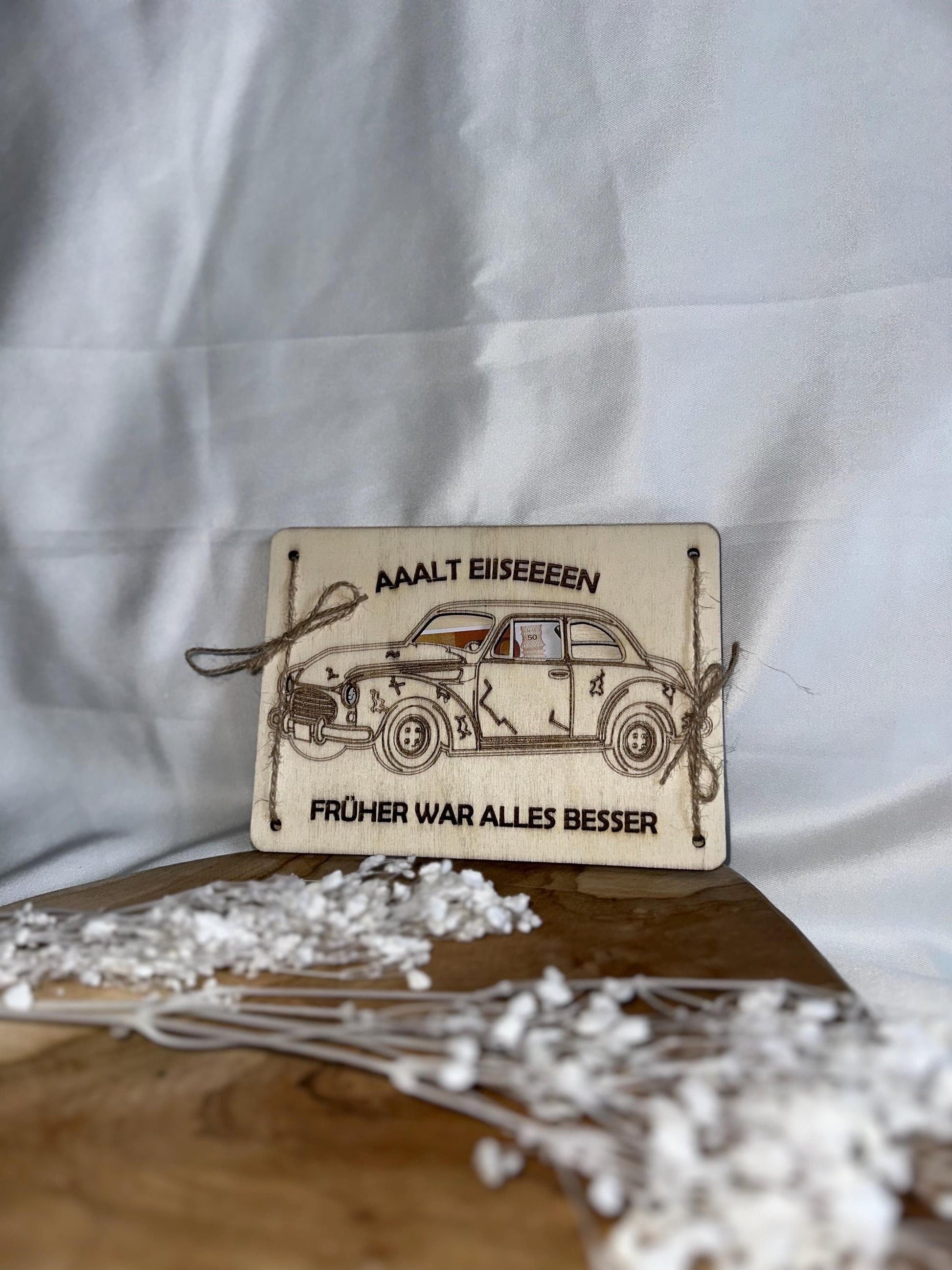 Geldgeschenk Alt Eisen Oldtimer Geldkarte Geburtstag Oldtimer Fan Karte aus Holz runder Geburtstag Geschenk Holz Geldgeschenk aus Holz