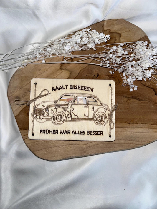 Geldgeschenk Alt Eisen Oldtimer Geldkarte Geburtstag Oldtimer Fan Karte aus Holz runder Geburtstag Geschenk Holz Geldgeschenk aus Holz