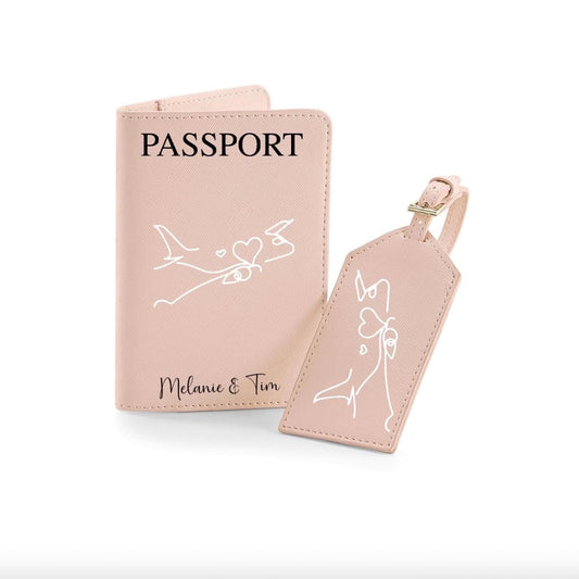 Personalisierte Reisepasshülle und Kofferanhänger mit Namen Reise Geschenk Hochzeit Urlaub Honeymoon | JGA | Urlaub Accessoire