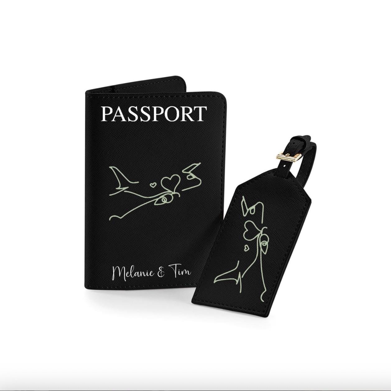 Personalisierte Reisepasshülle und Kofferanhänger mit Namen Reise Geschenk Hochzeit Urlaub Honeymoon | JGA | Urlaub Accessoire