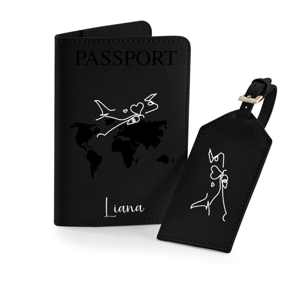 Personalisierte Reisepasshülle und Kofferanhänger mit Namen & Weltkarte Reise Geschenk Hochzeit Urlaub Honeymoon | JGA | Urlaub Accessoire
