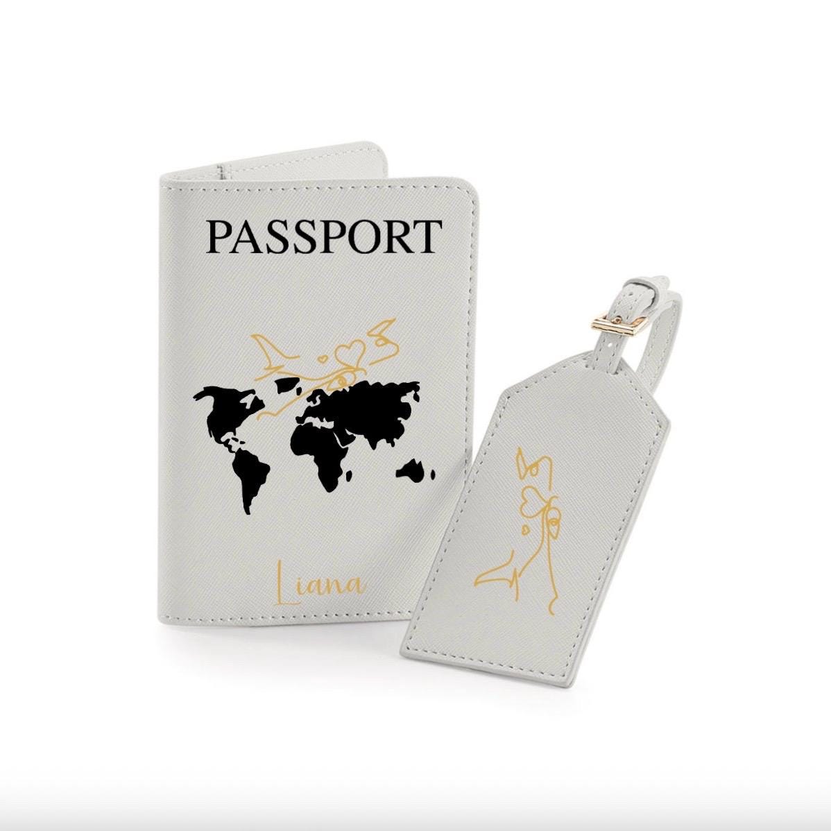 Personalisierte Reisepasshülle und Kofferanhänger mit Namen & Weltkarte Reise Geschenk Hochzeit Urlaub Honeymoon | JGA | Urlaub Accessoire