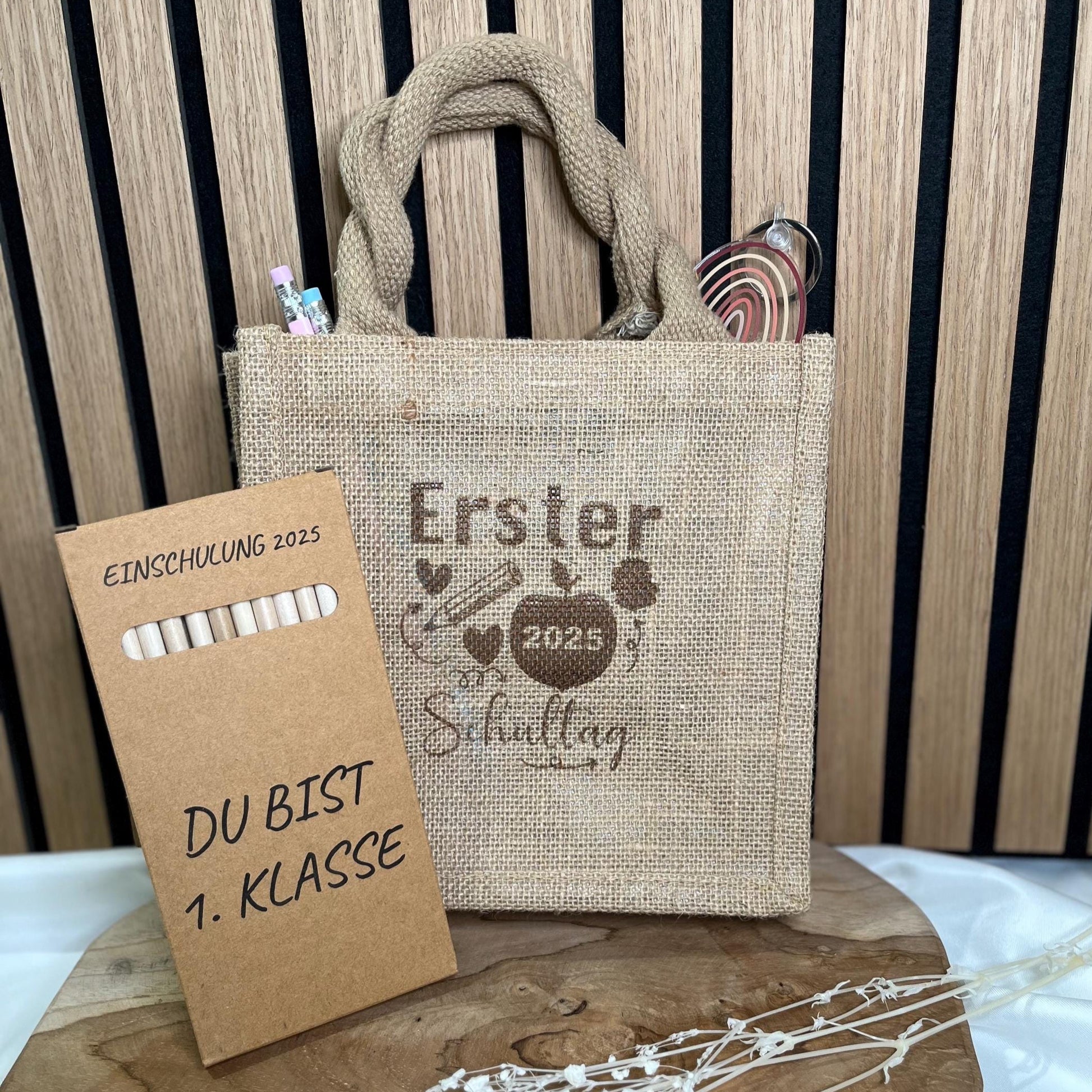 Einschulungsgeschenk Geschenk Einschulung Mädchen Geschenk Einschulung Junge Einschulung Geschenkverpackung Jute Personalisierte Buntstifte