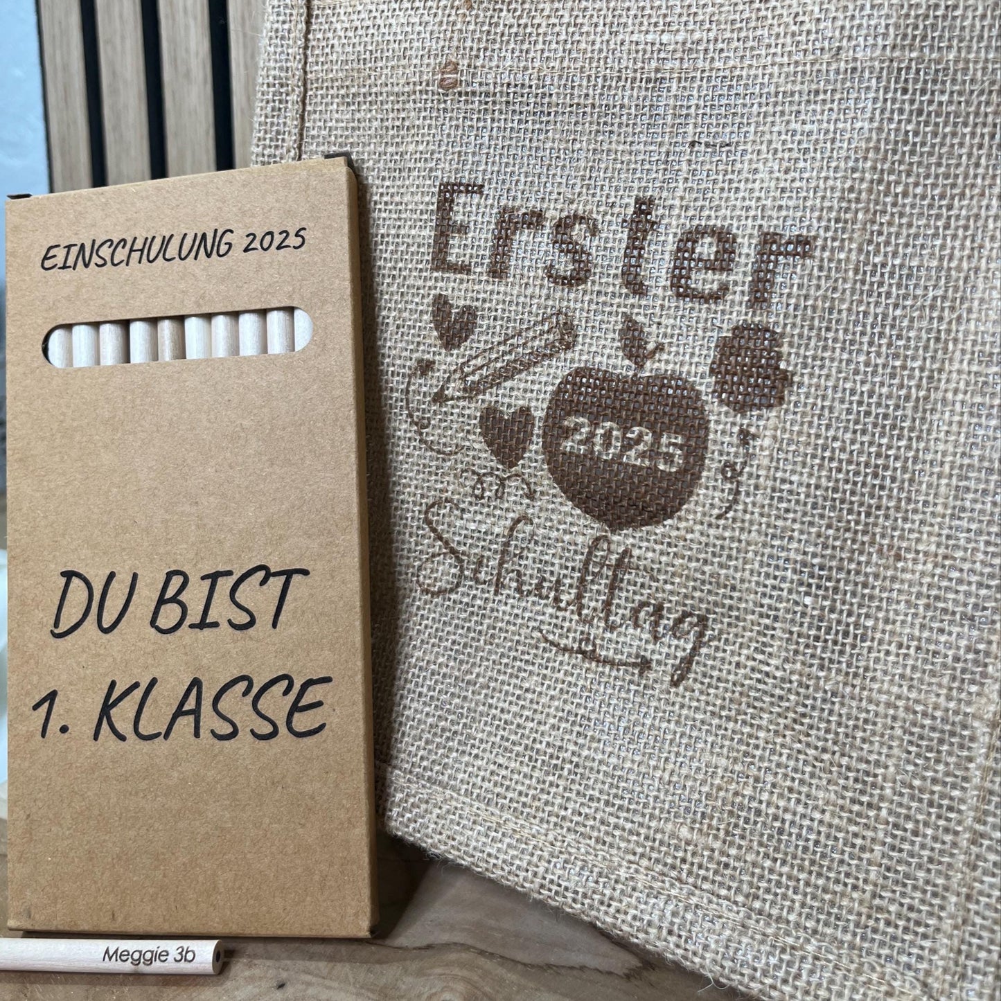 Einschulungsgeschenk Geschenk Einschulung Mädchen Geschenk Einschulung Junge Einschulung Geschenkverpackung Jute Personalisierte Buntstifte