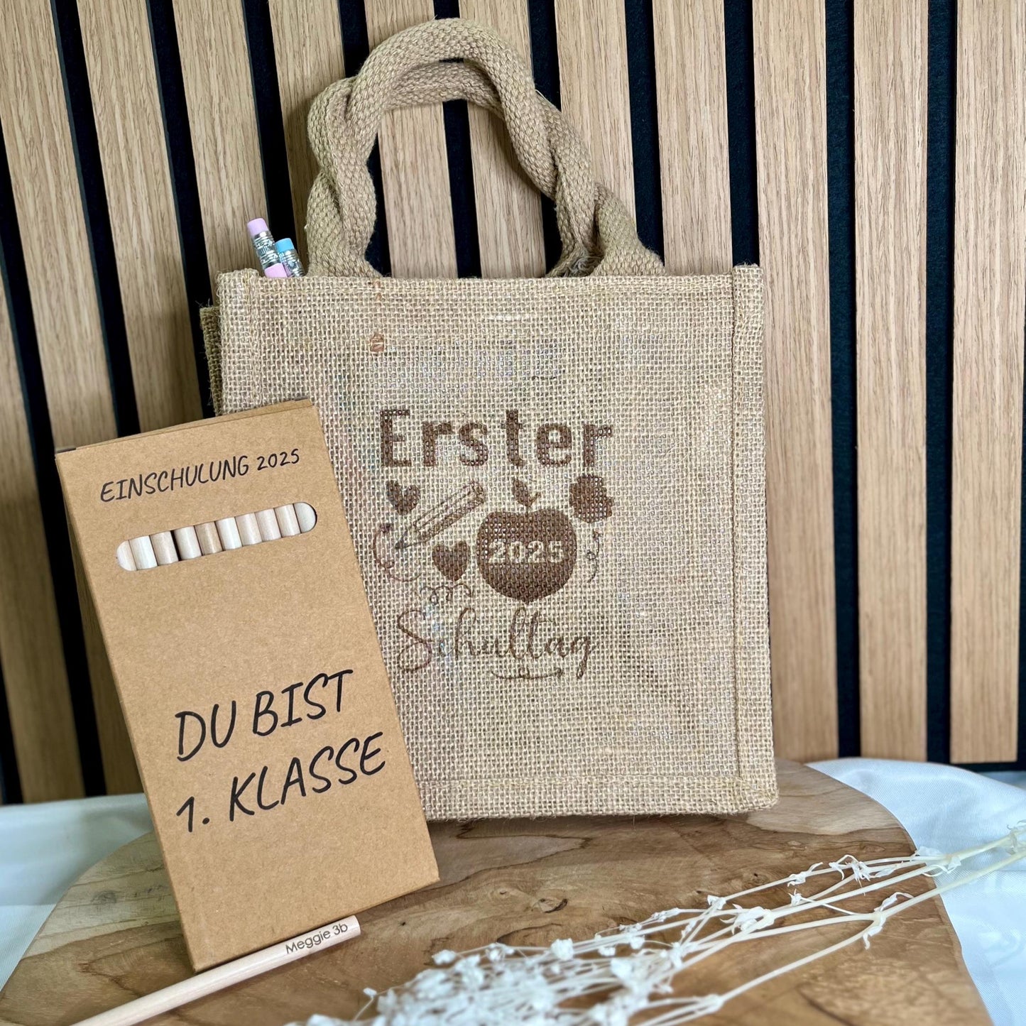 Einschulungsgeschenk Geschenk Einschulung Mädchen Geschenk Einschulung Junge Einschulung Geschenkverpackung Jute Personalisierte Buntstifte