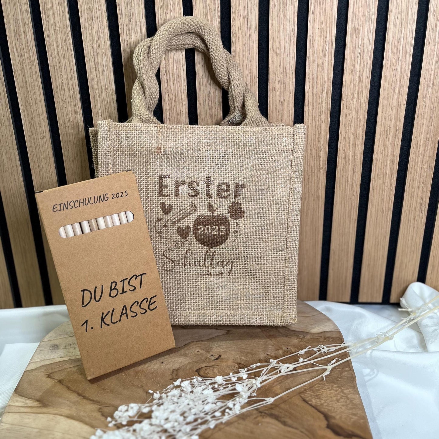 Einschulungsgeschenk Geschenk Einschulung Mädchen Geschenk Einschulung Junge Einschulung Geschenkverpackung Jute Personalisierte Buntstifte