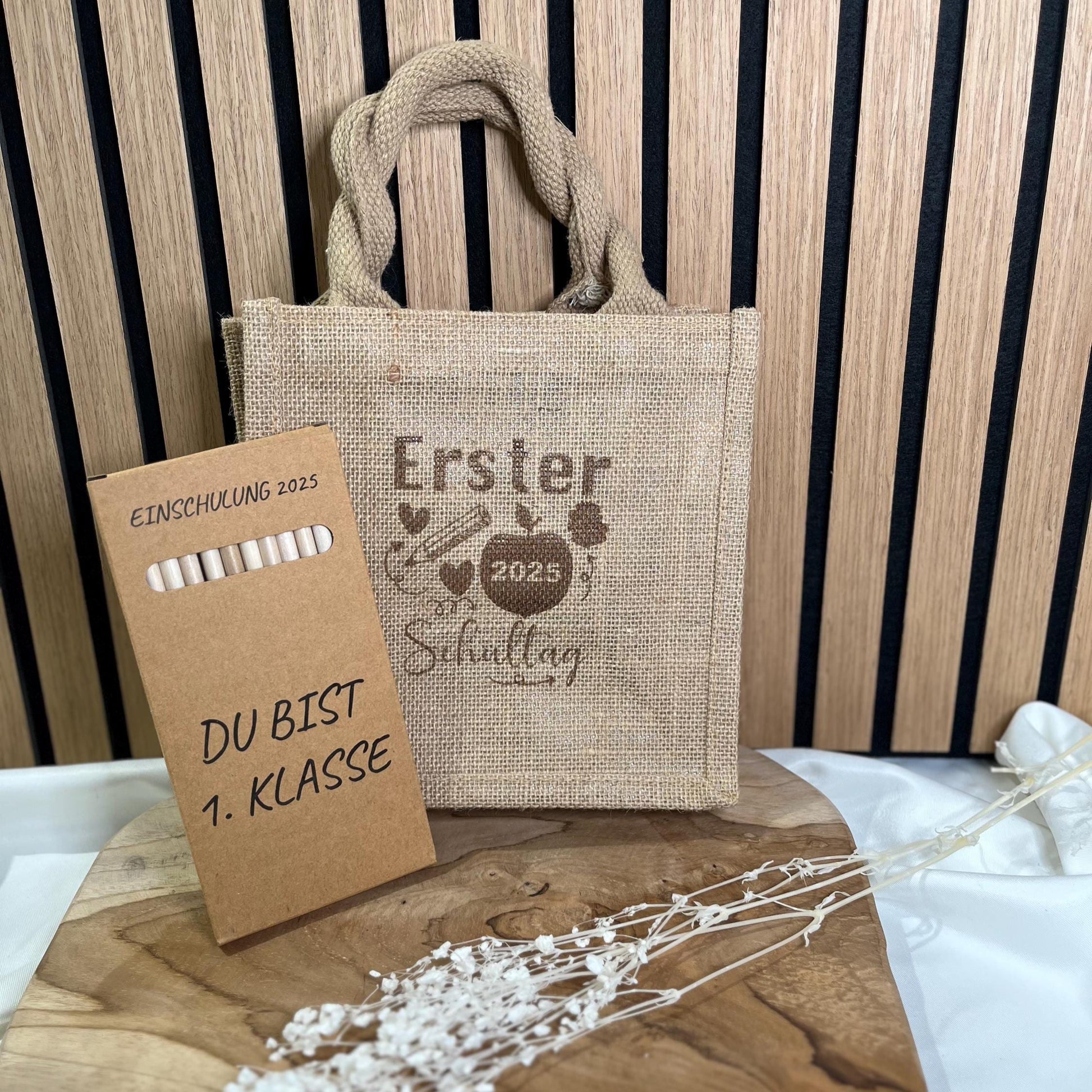 Einschulungsgeschenk Geschenk Einschulung Mädchen Geschenk Einschulung Junge Einschulung Geschenkverpackung Jute Personalisierte Buntstifte