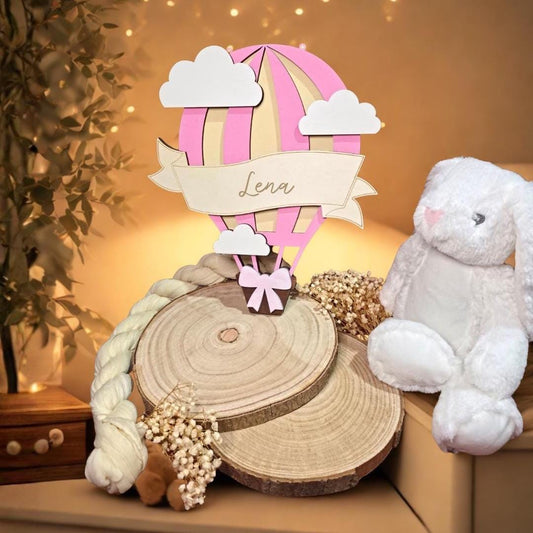 Personalisiertes Geburtsgeschenk | Heißluftballon Kinderzimmer Deko aus Holz | Babyzimmer Wanddeko mit Name & Geburtsdaten