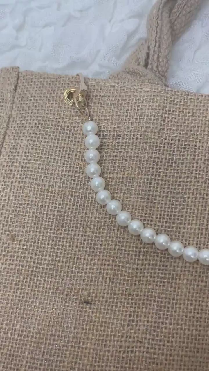 Bride Braut Jutetasche in Natur oder Schwarz mit goldener Perlenkette - Geschenk Tasche - Hochzeit  - Freundin - Geschenkidee - Elegant Edel