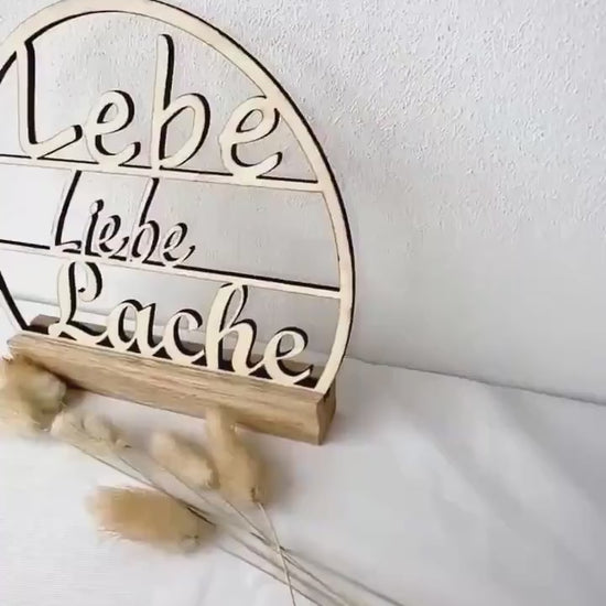 Deko Holzschild Rund Dekoidee Tischdeko Holz Geschenk Deko Schriftzug Holz Naturdeko Holzschild gelastert Deko mit Spruch Lebe Liebe Lache