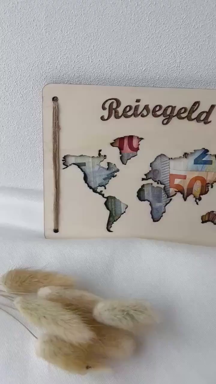 Reisekasse Reisegeschenk Reisegeld Reisegutschein Reisegeburtstagsgeschenk aus Holz Reiseaccessoire-Geschenk Reisen Geschenk aus Holz